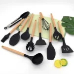 ست کفگیر و ملاقه سیلیکونی 12 پارچه Kitchen & dining مدل دسته چوبی Original - تصویر 5