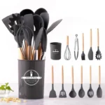 ست کفگیر و ملاقه سیلیکونی 12 پارچه Kitchen & dining مدل دسته چوبی Original - تصویر 6