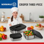 ظرف نگهدارنده استیل KORKMAZ مدل Crisper مجموعه بزرگ 3 عددی - تصویر 2
