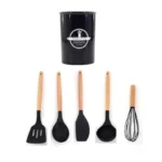 ست کفگیر و ملاقه سیلیکونی 12 پارچه Kitchen & dining مدل دسته چوبی Original - تصویر 2